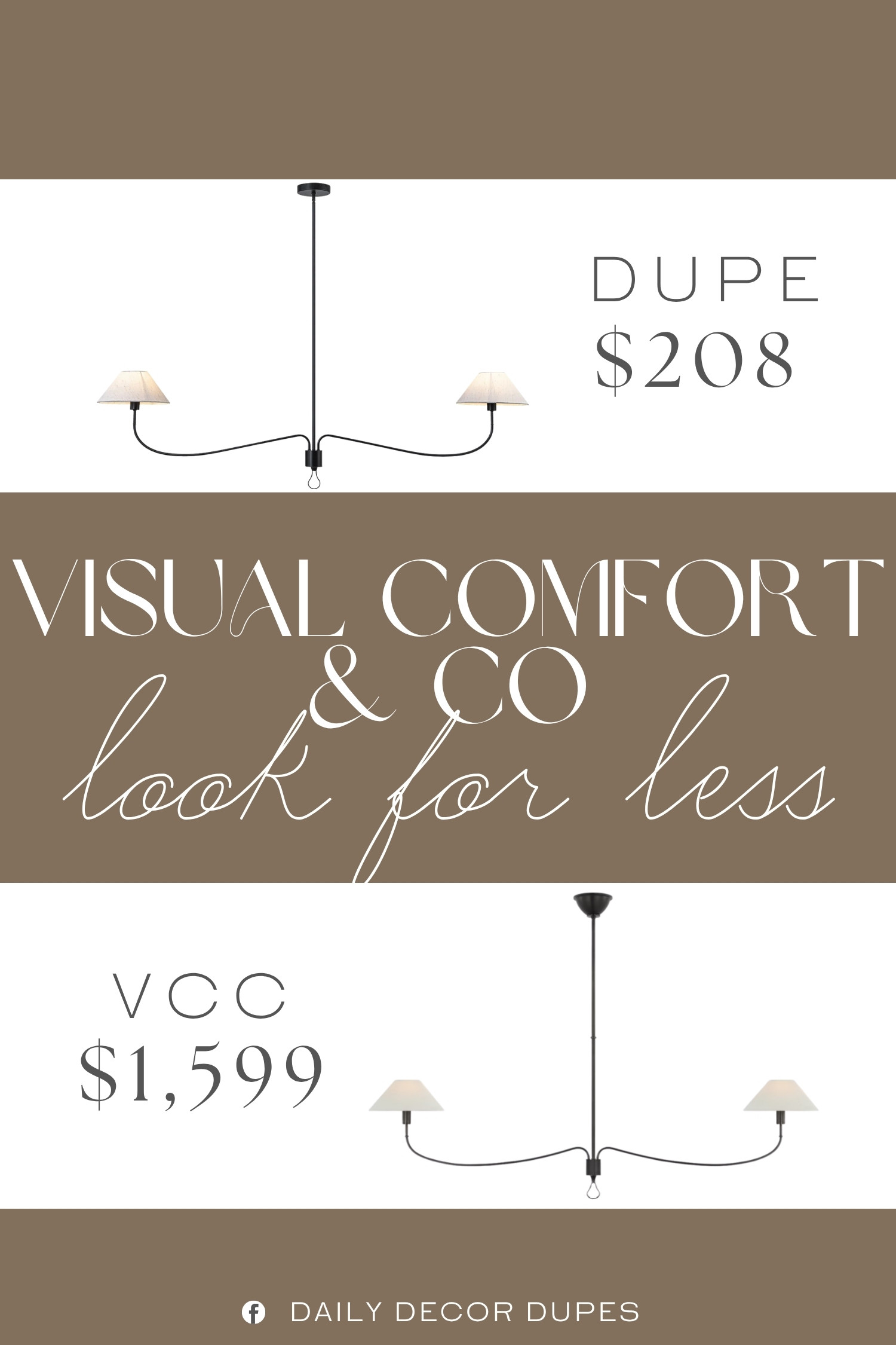 The Visual Comfort & Co. Griffin Grande Linear Chandelier features a slender center stem, graceful curved arms, and petite tapered shades that create an airy focal point above a dining table or kitchen island. The streamlined silhouette keeps the fixture feeling elegant without competing with the rest of the room, making it especially easy to pair with modern, traditional, transitional, and neutral interiors. At around $208, compared with the $1,599 designer version shown, this look offers a more approachable way to add sophisticated statement lighting to your home. A simple fixture like this can bring balance, warmth, and a polished finishing touch to the space. 💡🤎🏡

Home more affordable option find similar look for less budget friendly affordable cheap cheaper beautiful pretty. Clearance sale coupon code discount code promo code luxury Inspo inspiration inspired by idea ideas Love like these? I share multiple every day in my FB group.
#VisualComfortAndCoInspired #LinearChandelier #ModernChandelier #DiningRoomLighting #KitchenIslandLighting #StatementLighting #HomeLighting 

 #LTKHome
