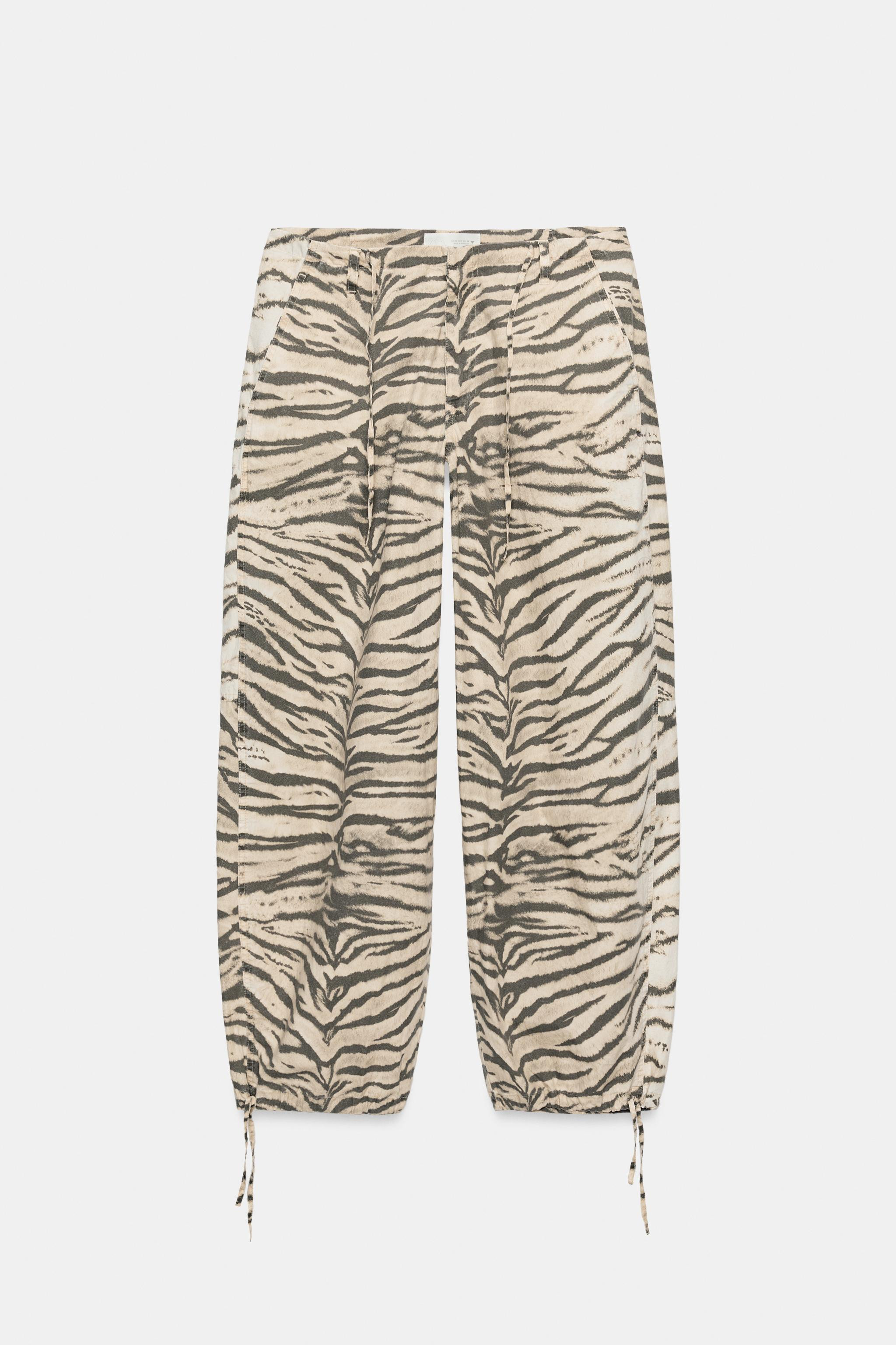 ANIMAL PRINT WIDE LEG DRAWSTRING PANTS | Zara Canada