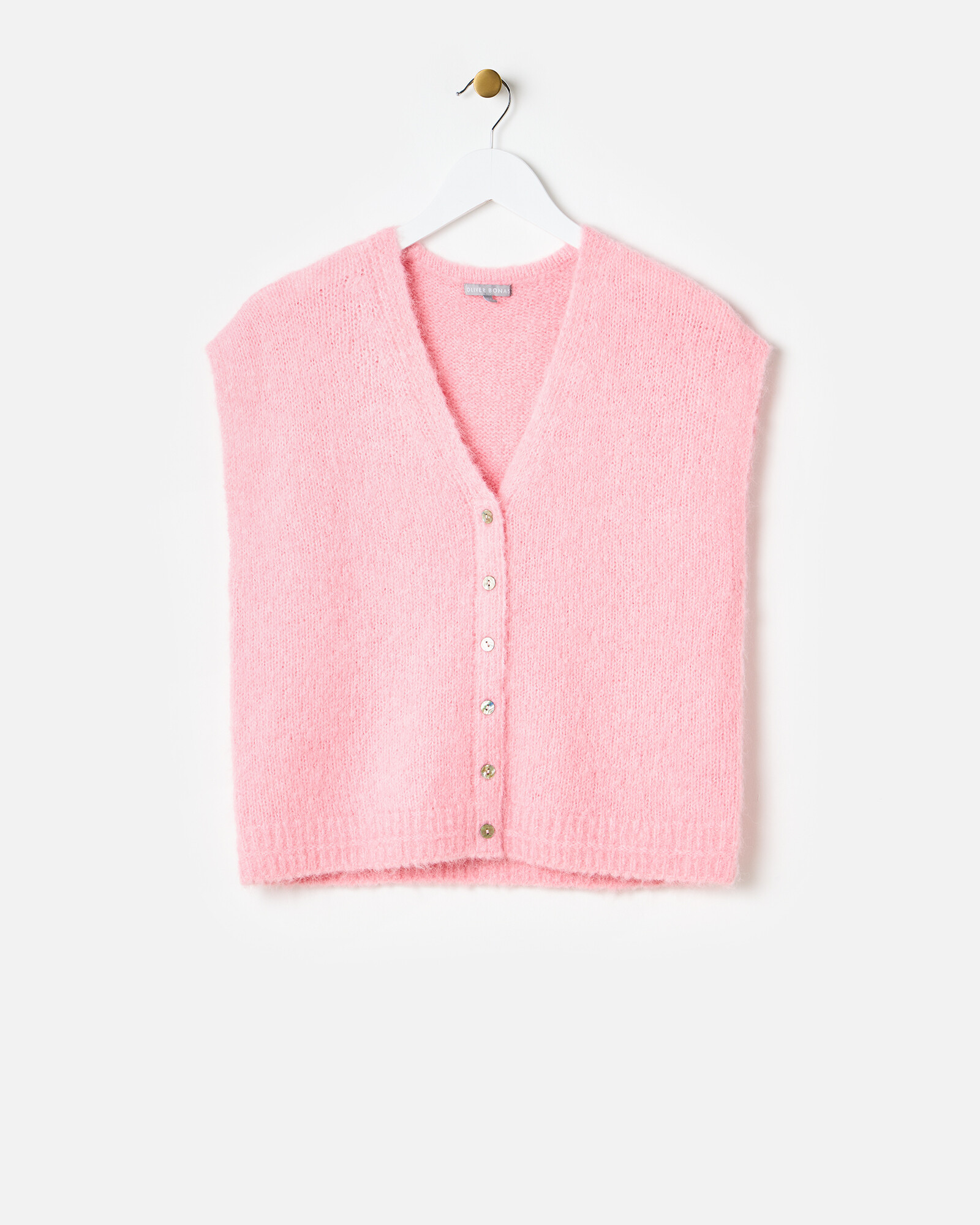 Light Pink Button Up Fluffy Knitted Waistcoat | Oliver Bonas | Oliver Bonas (Global)