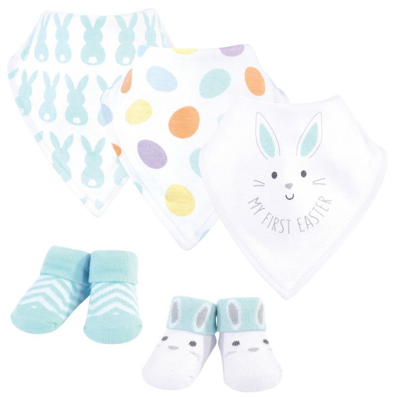 Hudson Baby Infant Cotton Bib and Sock Set 5pk, Neutral 1St Easter, One Size | Target