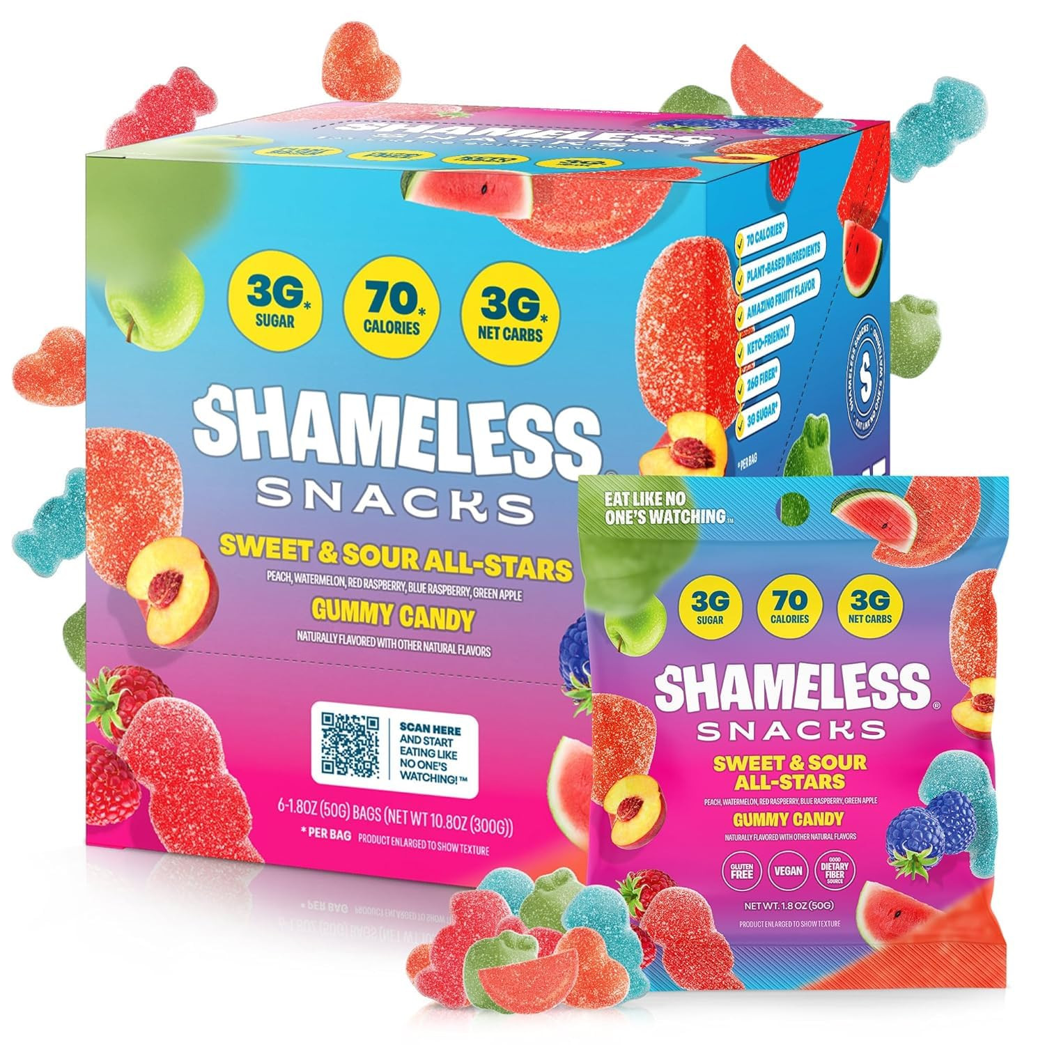 Shameless Snacks Sweet & Sour All-Stars, Sour Gummy Candy Variety Pack, Healthy, Vegan, Gluten-Fr... | Amazon (US)