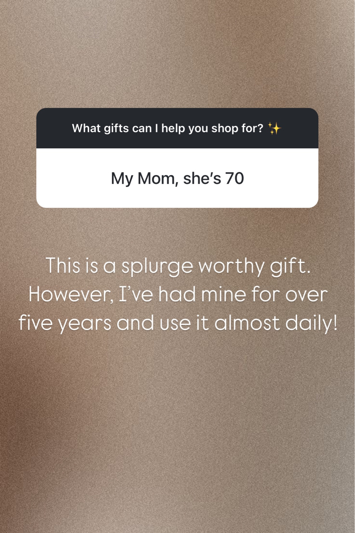 Splurge worthy gift! However I’ve had mine for over five years and use it almost daily 

#LTKHoliday #LTKGiftGuide #LTKStyleTip