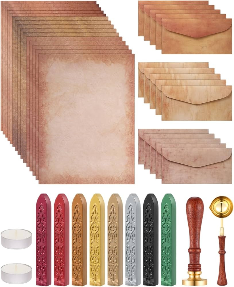42Pcs Vintage Paper and Envelopes Set, 15 Stationary Letter and Envelopes, 8 Wax Seal Sticks, Wax... | Amazon (US)