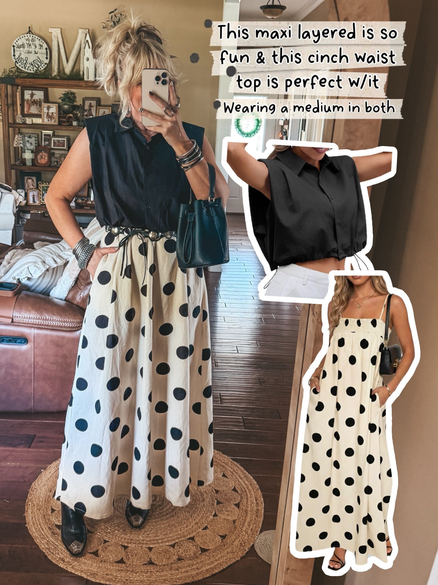 I layer this dress more than I don’t! It’s so fun and comes in more polka dot colors. I’m in a medium in top and dress.

#LTKOver40