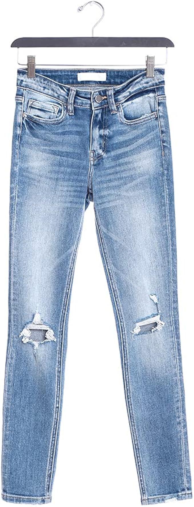 Flying Monkey Mid-Rise Skinny Jeans Distressed Blue | Amazon (US)