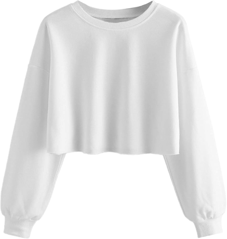 SweatyRocks Women's Casual Long Sleeve Raw Hem Pullover Crop Tops Sweatshirts | Amazon (US)