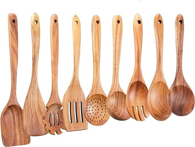 Wooden Kitchen Utensils Set,GUDAMAYE 9 PCE Wooden Spoons for Cooking,Wooden Cooking Utensils,Natu... | Amazon (US)