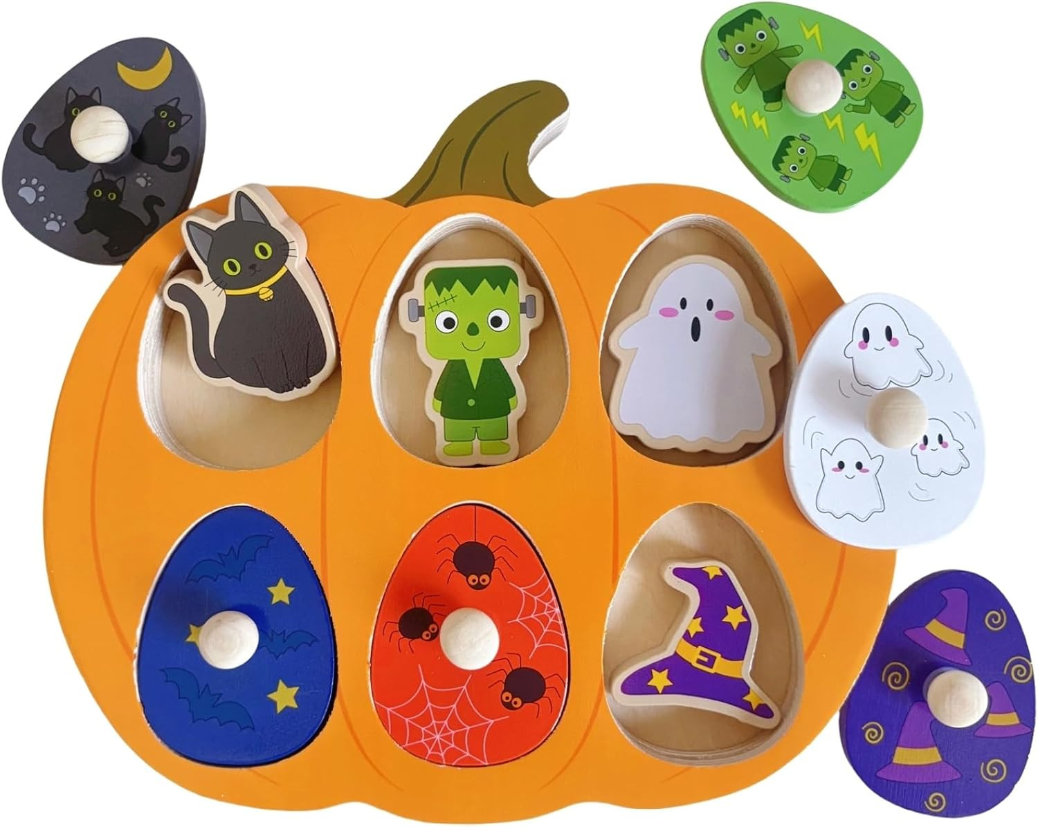 Halloween Pumpkin Wooden Peg Puzzle for Toddlers Montessori Toy for Age 1-3 | Amazon (US)