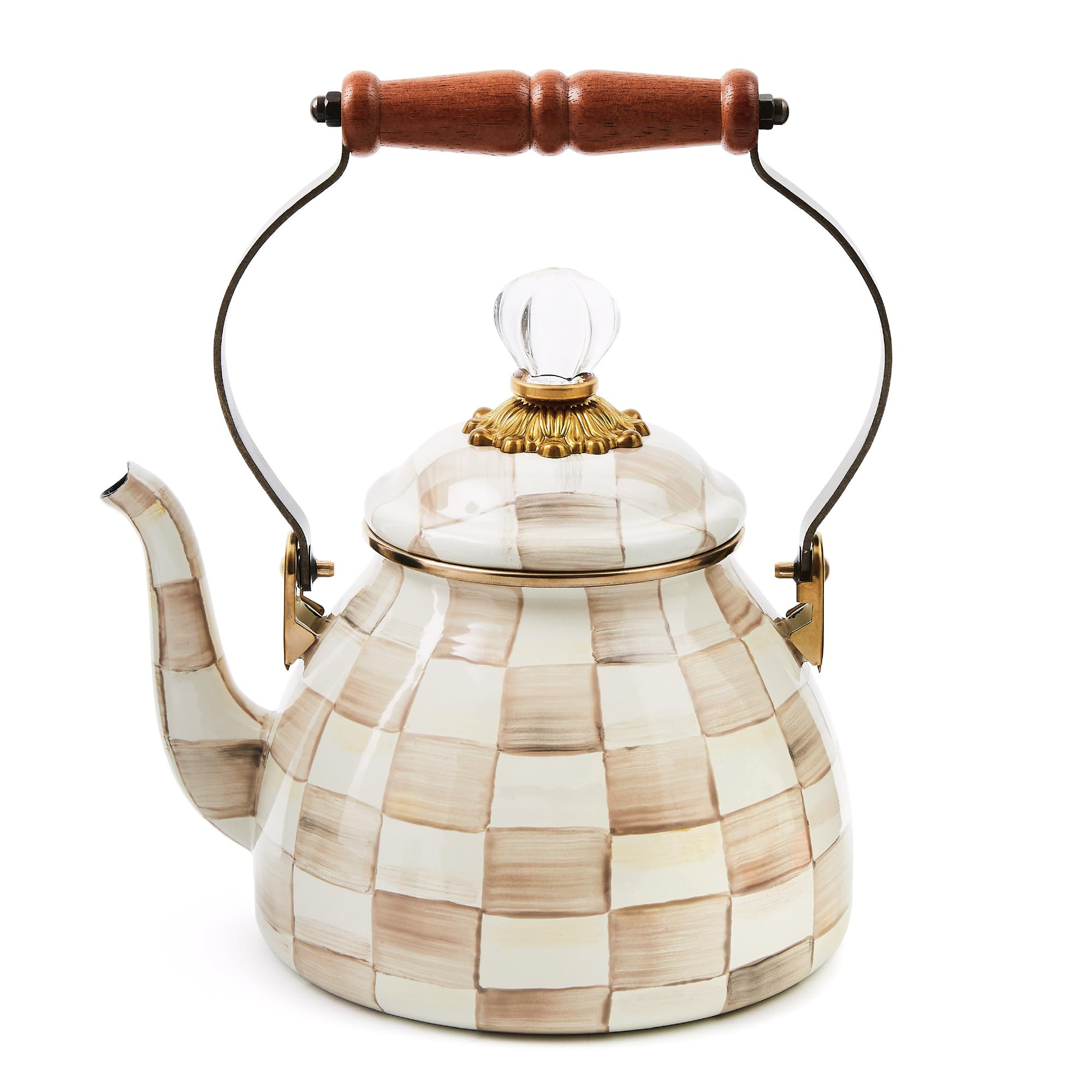 MACKENZIE-CHILDS Enamel Tea Kettle, Stylish Tea Kettle for Stovetop, Brown-and-White Mocha Check,... | Amazon (US)