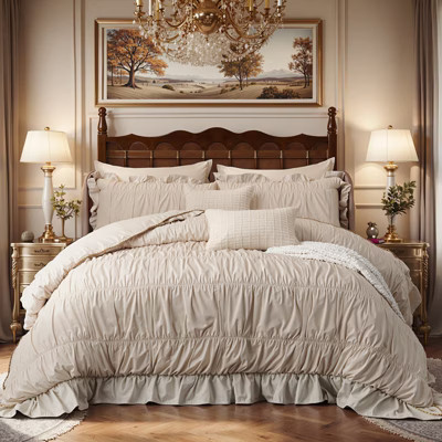 Ruffle Comforter Set -9 Pieces Cozy Bedding Set with Comforters, Sheets, Pillowcases White Beige King | Target