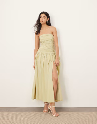 ARRANGE square cut bandeau midi dress in light olive | ASOS (Global)