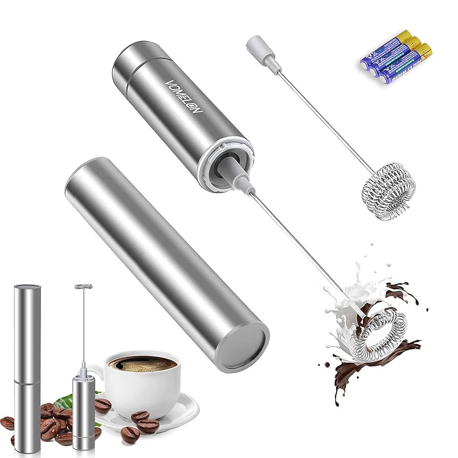 Milk Frother Handheld, Battery Operated Travel Coffee Frother Milk Foamer Drink Mixer with 2 Stai... | Amazon (US)