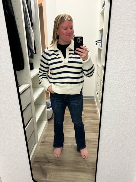 Why does this striped sweater from Abercrombie weigh almost a ton? 

#LTKfindsunder100 #LTKmidsize #LTKSeasonal