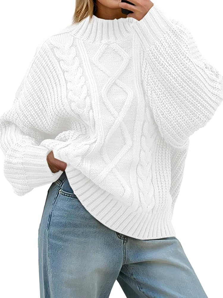 Saodimallsu Womens Oversized Cable Knit Sweaters 2025 Fall Winter Trendy Button Up Turtleneck Chu... | Amazon (US)