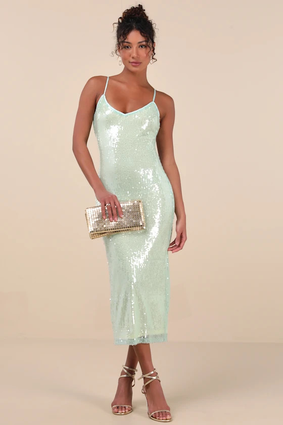 Cahya Mint Green Sequin Tie-Back Midi Dress | Lulus