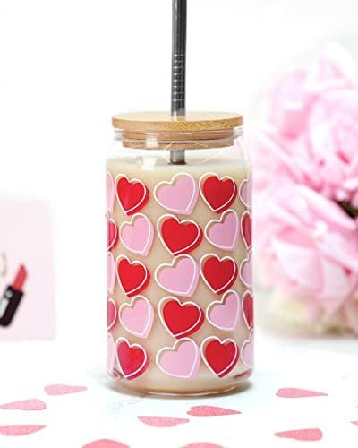 Valentine's Day Beer Can Glass Iced Coffee Cups 16 OZ Mason Jar Cup with Bamboo Lid Metal Straw a... | Amazon (US)