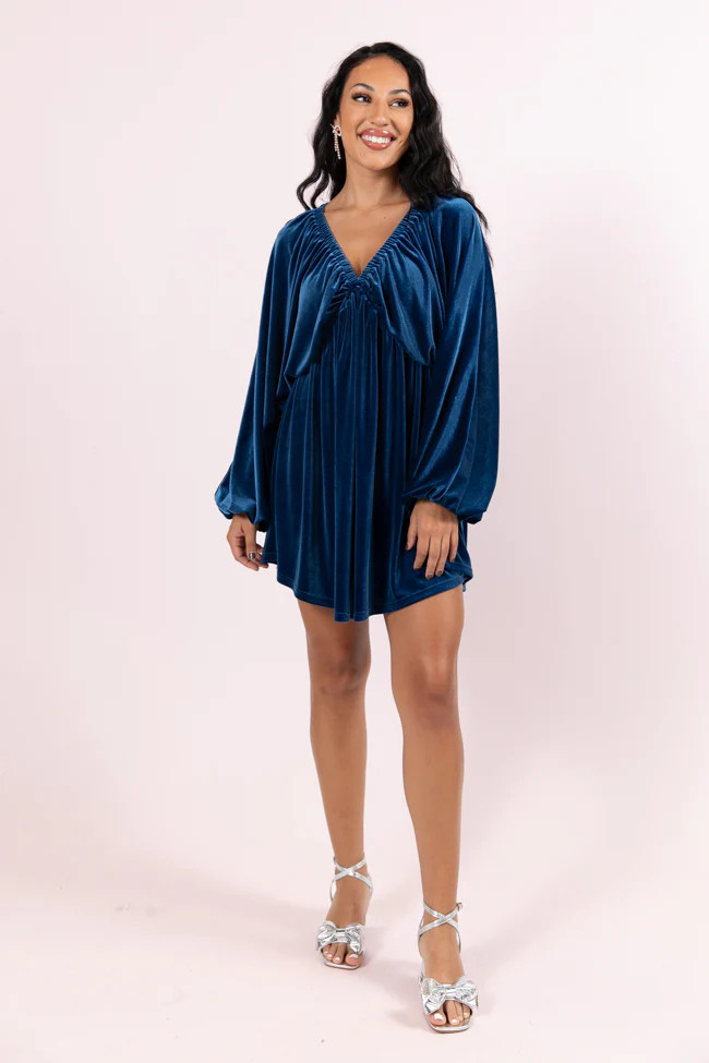 Warmest Wishes Blue Babydoll Cut Velvet Mini Dress | Pink Lily