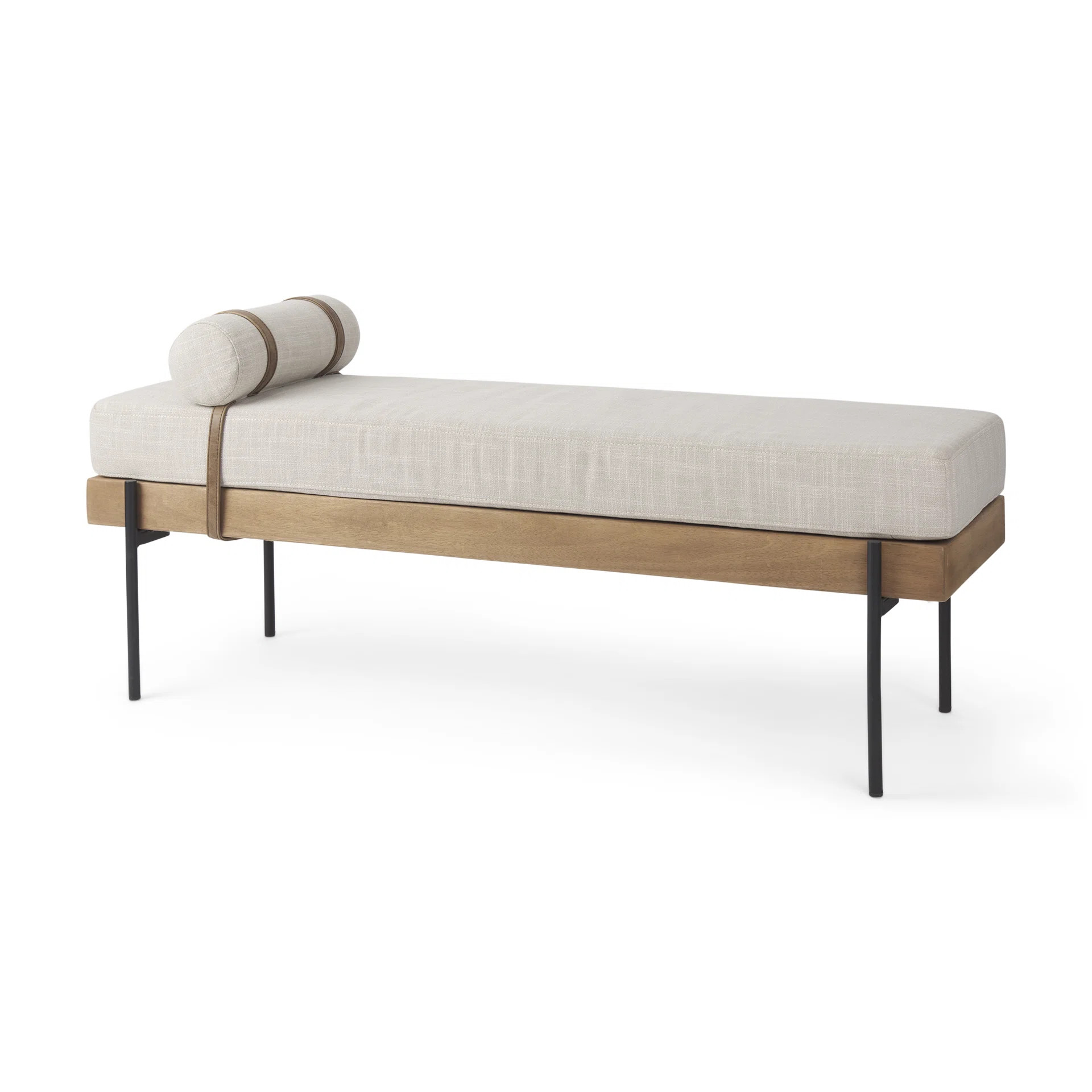 Colburne 55.0L X 18.0W X 24.0H Cream Fabric W/Brown Wood Bench | Perigold