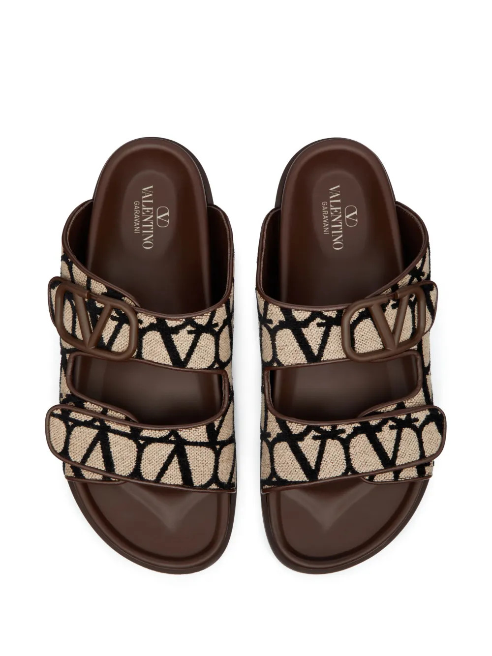 Valentino Garavani VLogo Toile Iconographe double-strap Sandals | Brown | FARFETCH UK | Farfetch Global