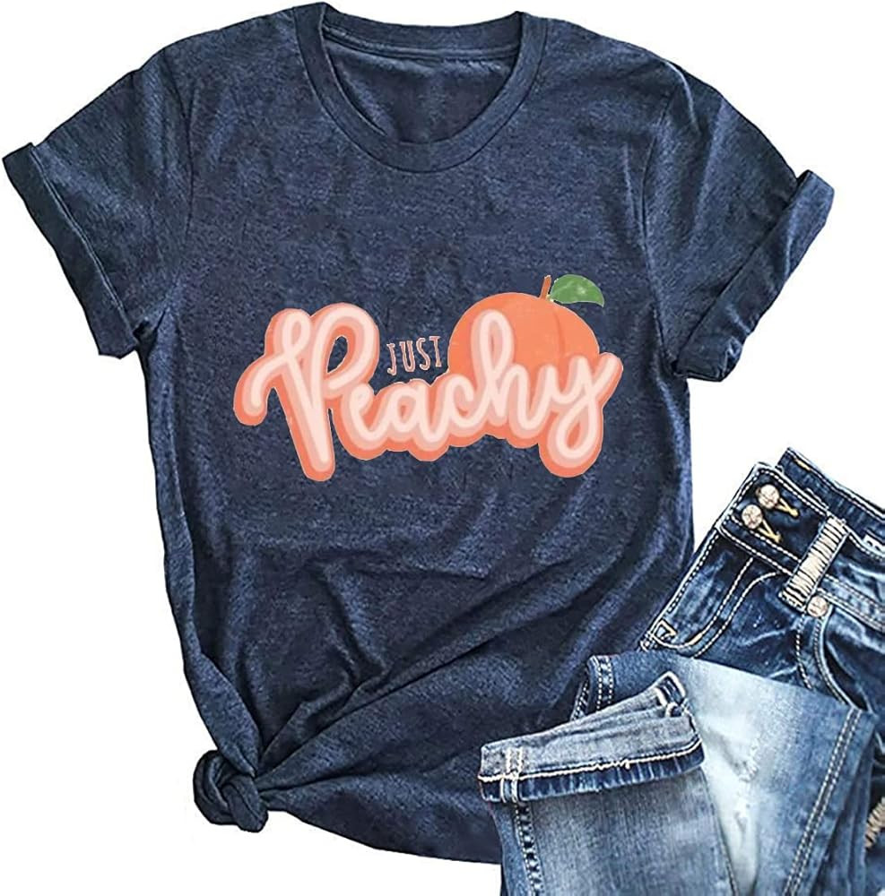 Ykomow Just Peachy T Shirt Womens Short Sleeve Casual Summer Graphic Tees Tops | Amazon (US)