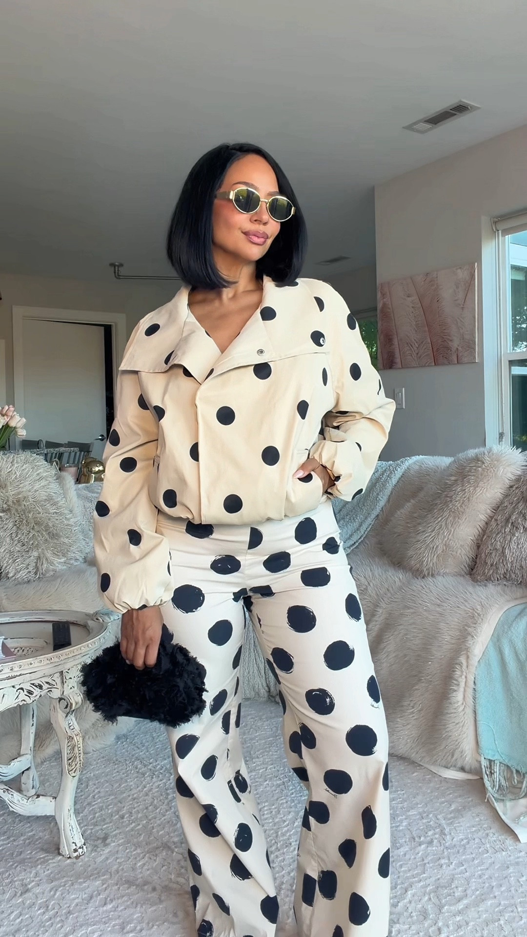 Cutest polka dot bomber jacket for your casual fall outfits! 🎱🖤🫶🏽

WHERE TO WEAR IT: Literally anywhere 
STRETCH: No 
TRUE TO SIZE: Yes - Oversized 
OVERALL FIT: Oversized 
PETITE FRIENDLY: Yes

Sizing ⬇️
5’3 
Bust: 32DD
Waist: 27”
Hips: 42”
Wearing Size M

Make sure you download the ✨FREE✨ LTK app and follow me @heyrissyrozay for all my style and beauty finds 🫶🏽

over 40 outfit ideas
petite curvy outfits
outerwear and jackets

#LTKootd #LTKOver40 #LTKPetite