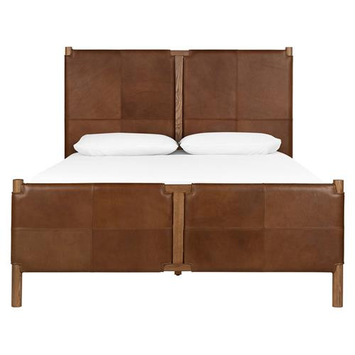 Hubert Rustic Lodge Brown Leather Upholstered Wood Frame Classic Bed - Queen | Kathy Kuo Home