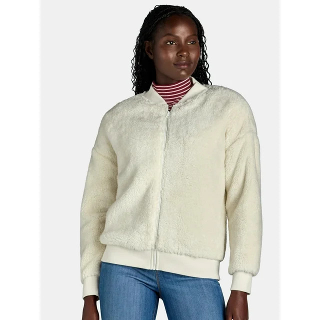 Time and Tru Women's Fleece Bomber Jacket, Midweight, Sizes XS-XXXL | Walmart (US)