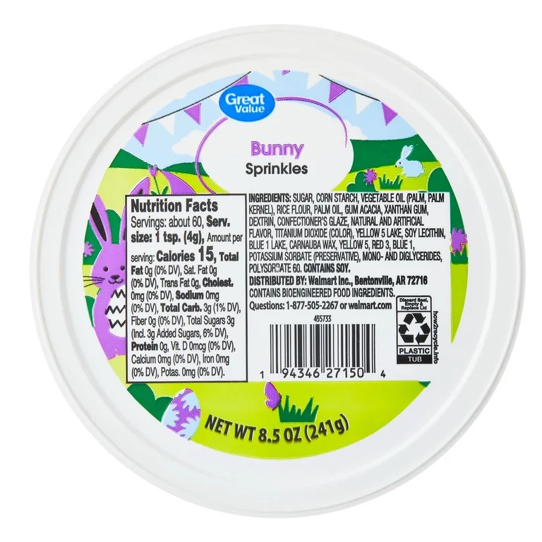 Great Value Easter Bunny Sprinkle Tub, Multi-color, 8.5 ounces | Walmart (US)