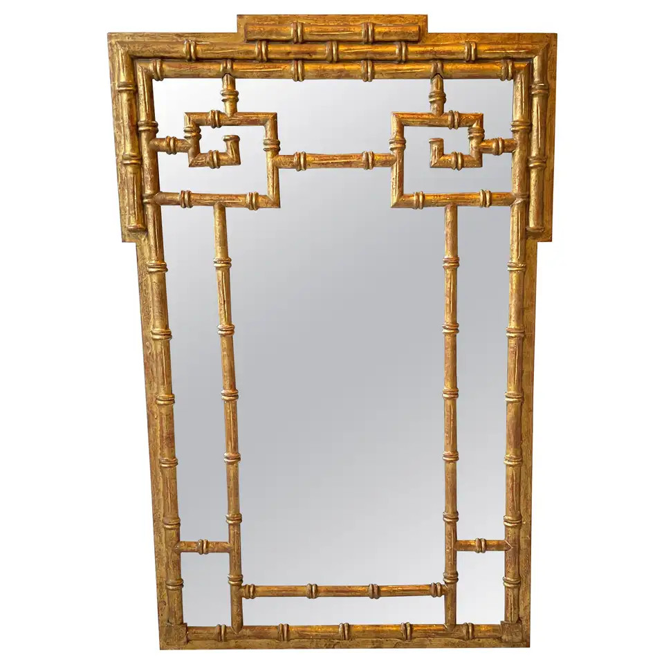 1960s Italian Carved Gilt Wood Greek Key Mirror | 1stDibs