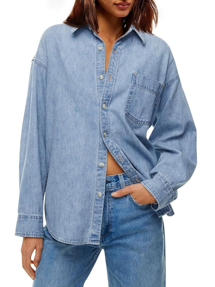 Cicy Bell Womens Oversized Denim Shirt Jean Jacket 2025 Fall Fashion Button Down Shirts Long Slee... | Amazon (US)