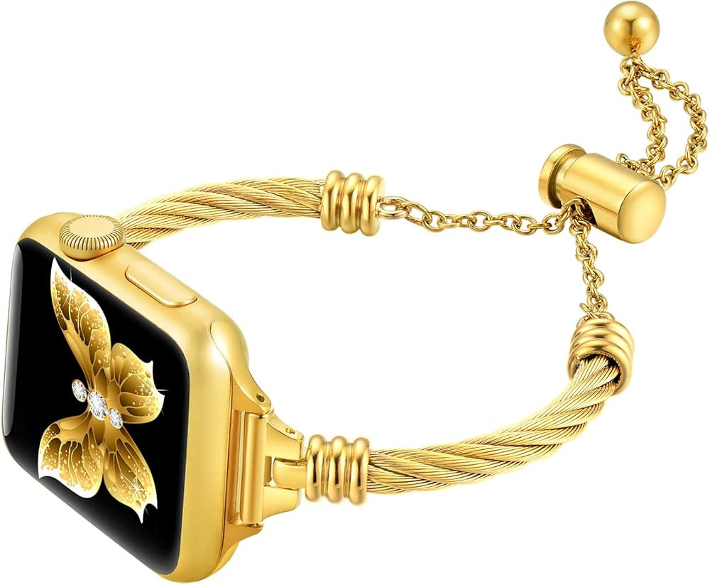 Dilando Gold Compatible for Apple Watch Band Gold 38mm/40mm/41mm Women Bracelet Series 8/7, Slim ... | Amazon (US)