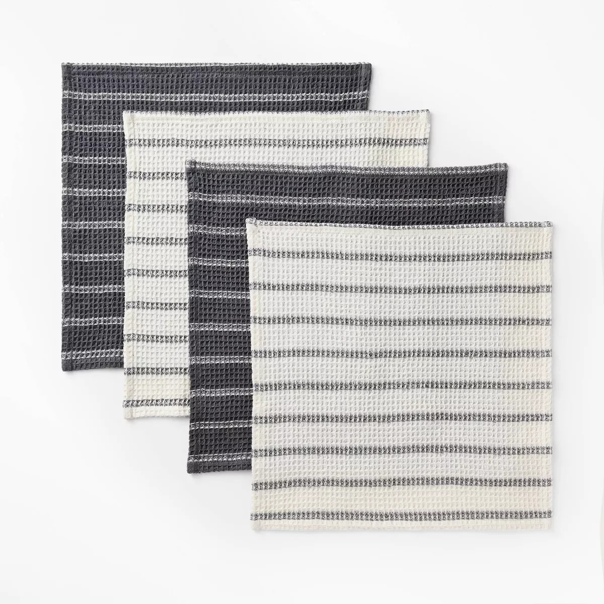 4pk Dish Cloth Set Dark Gray - Figmint™: Cotton Waffle Stripe Kitchen Towels, 12"x12", Machine ... | Target