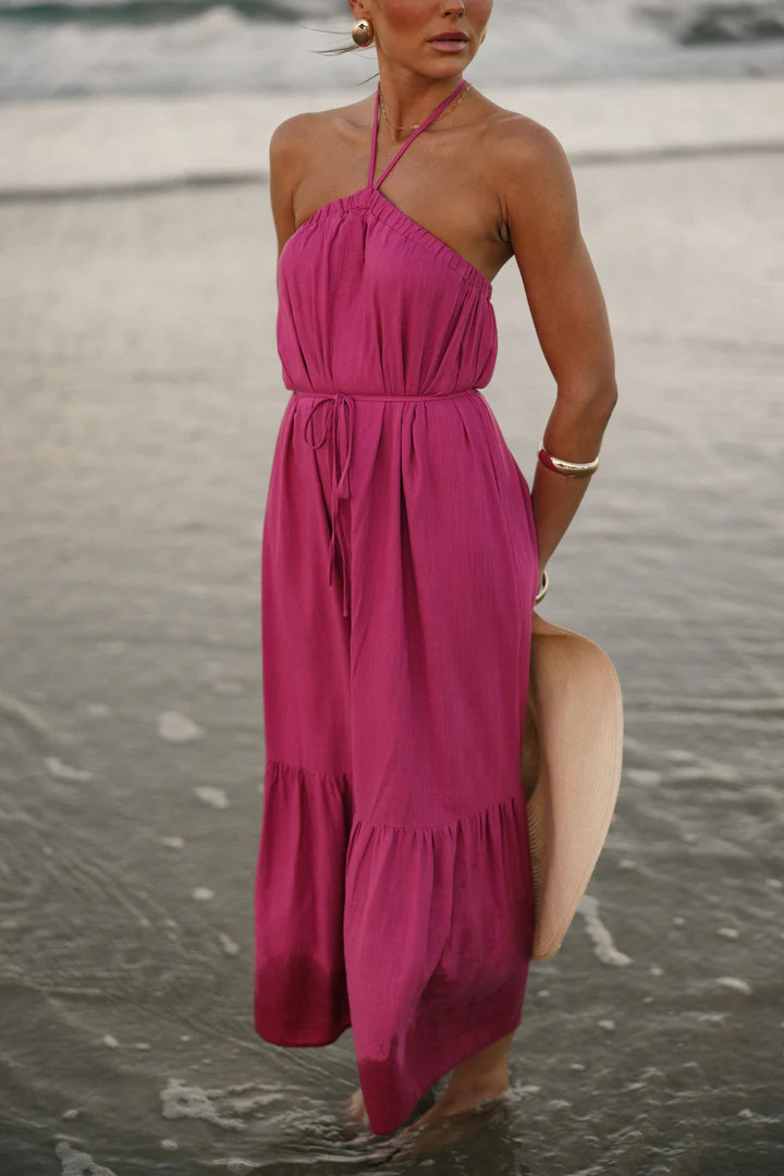 View Halterneck Maxi Dress - Magenta | Petal & Pup (US)