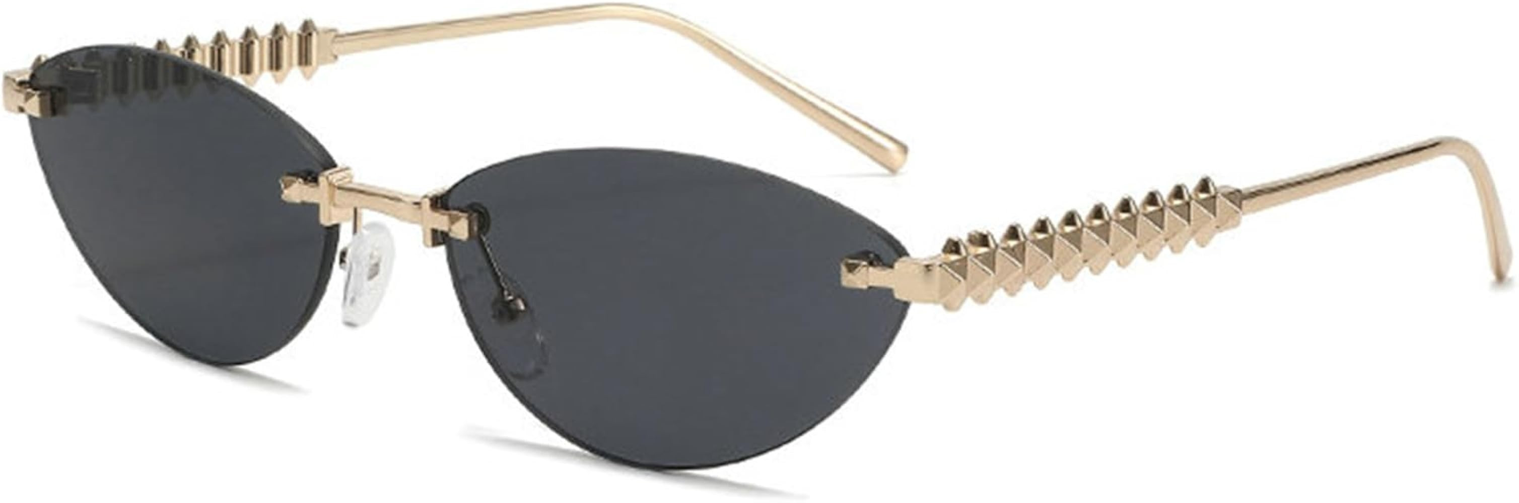 willochra Trendy Rimless Cat Eye Metal Sunglasses Vintage Small Oval Outdoor Eyewear UV400 Protection for Women Men | Amazon (US)