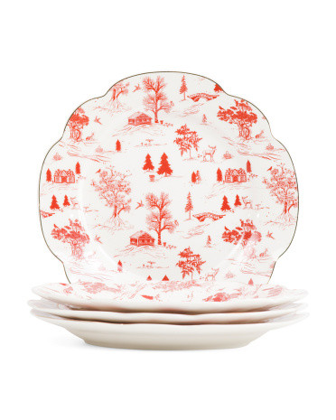 Set Of 4 Porcelain Scalloped Winter Scene Salad Plates | Kitchen & Dining Room | Marshalls | Marshalls
