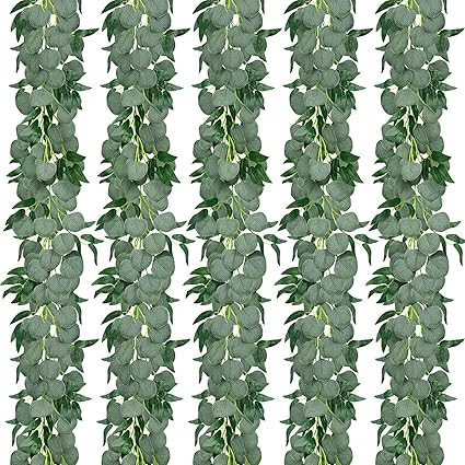 CEWOR 5 Pack 5.9ft Artificial Eucalyptus Garland with Willow Leaves Greenery Garland Faux Silver ... | Amazon (US)