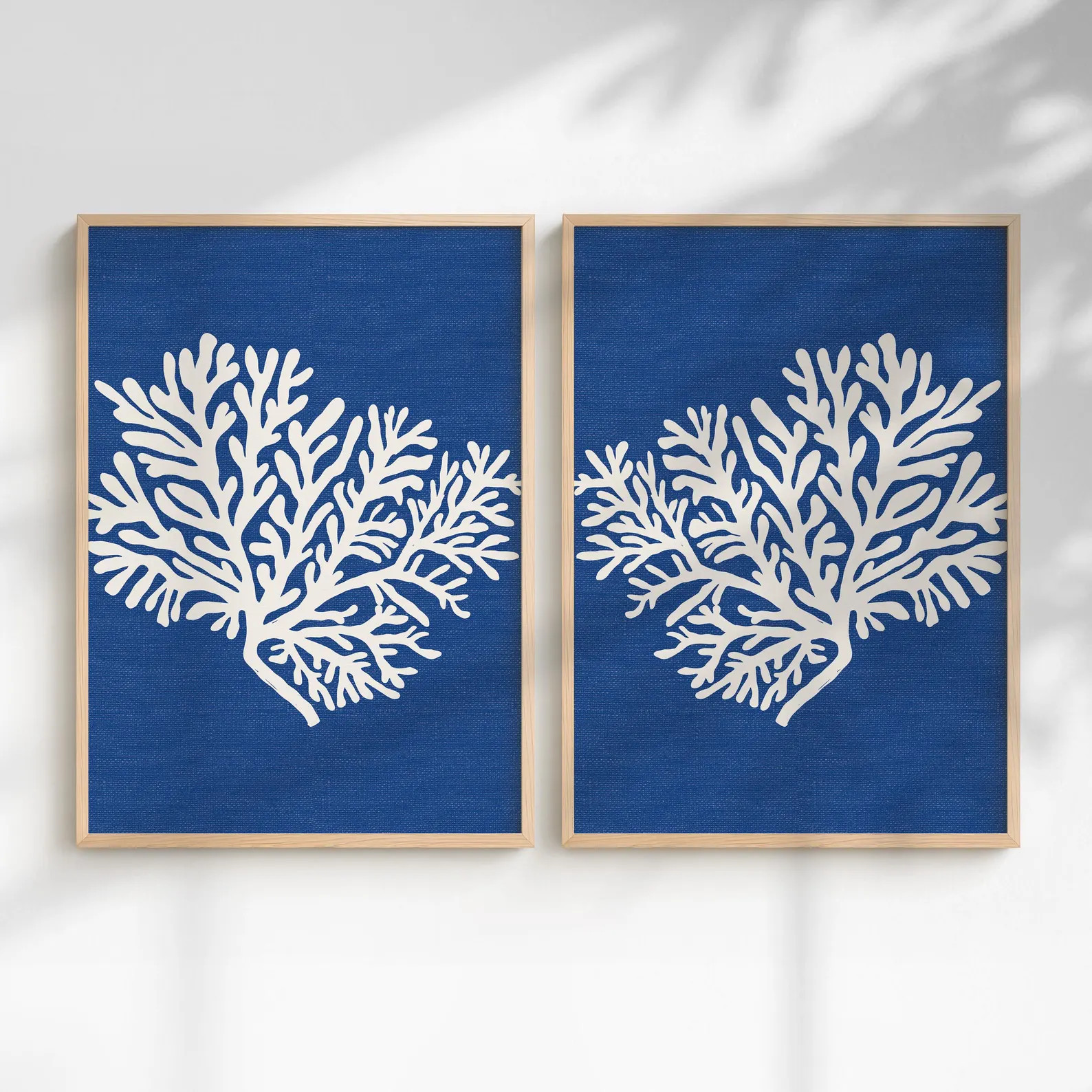 Navy Blue Coral Wall Art Set of 2, Sea Fan Print, Matching Coastal Beach House Decor | Etsy (Global)