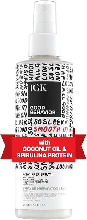 IGK GOOD BEHAVIOR 4-in-1 Prep Spray | Leave In + Detangle + Heat Protectant | Vegan + Cruelty Fre... | Amazon (US)