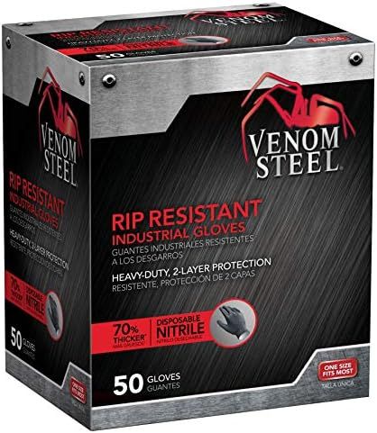 Medline VEN6045R Venom Steel Premium Industrial Black Nitrile Gloves (Pack of 50) (VEN6045N) | Amazon (US)