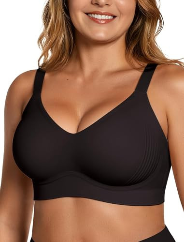 OEAK Womens Wireless Seamless Bras Jelly Full Coverage Supportive Bra Push Up Plus Size Everyday Bra Comfortable Tshirt Bras Black XL-Plus | Amazon (US)