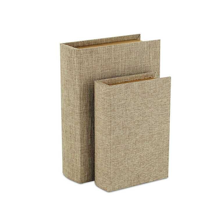 Heathered Beige Linen Book Boxes, Set of 2 | Kirkland's Home
