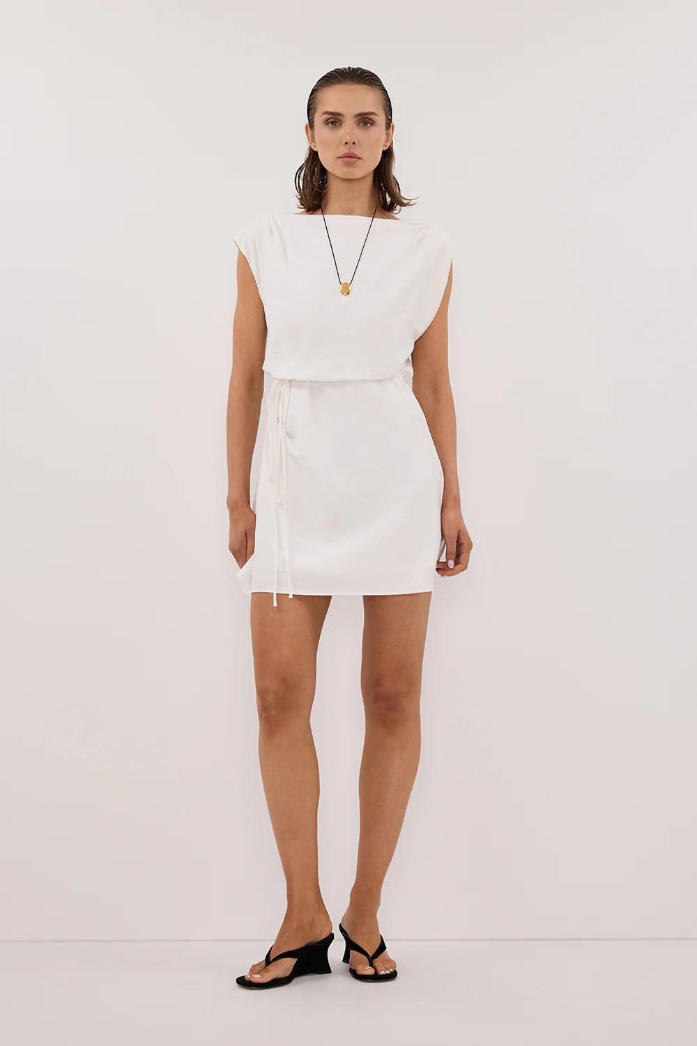 MARMO WHITE DRAPED MINI DRESS | DISSH