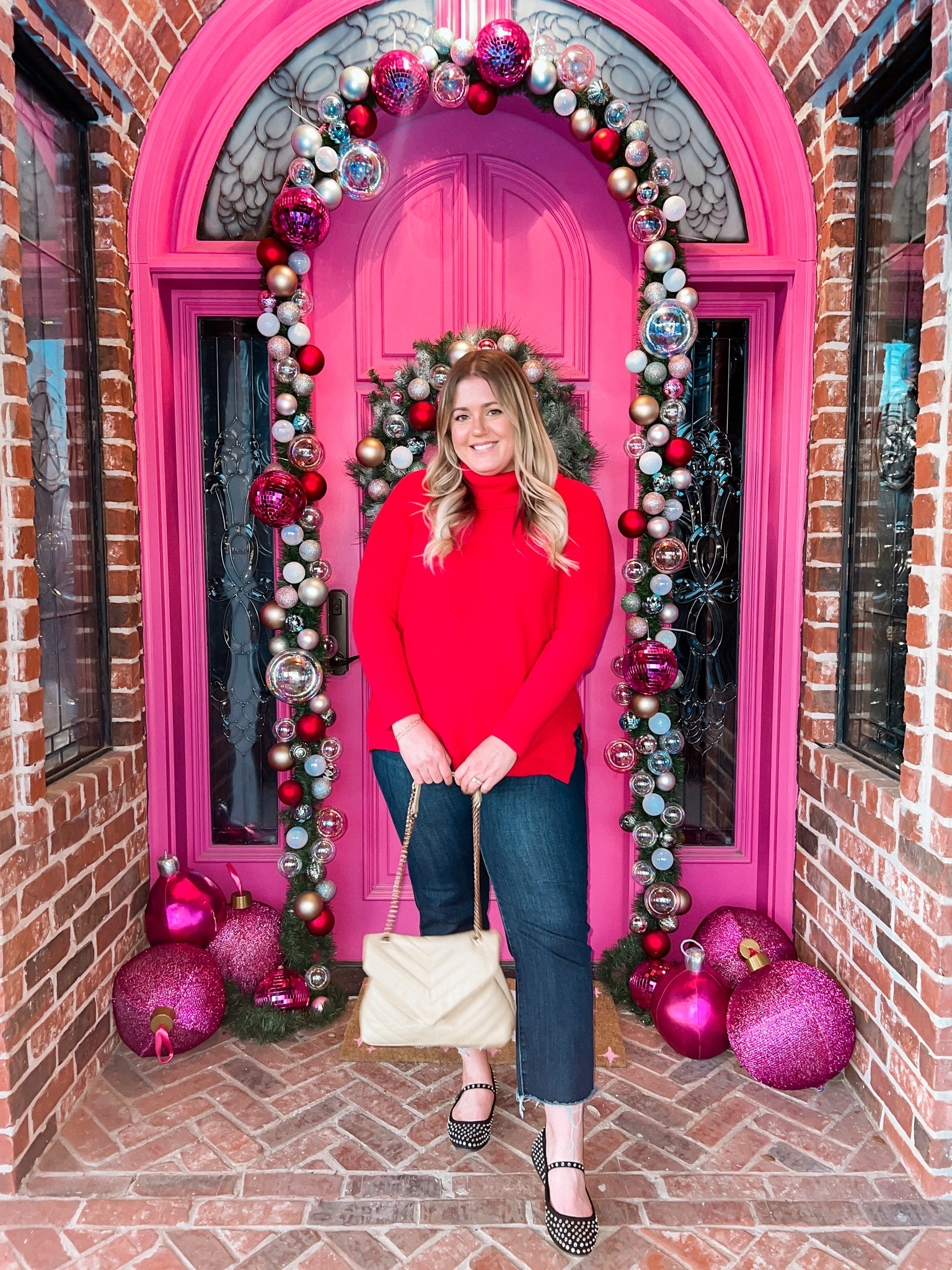 Last night’s outfit for a small town Christmas parade 🥰🎄 This sweater is so cozy, comes in a million colors, and would make a great gift! 

Christmas outfit, holiday outfit, rhinestone ballet flats, midsize outfit, midsize style, dark wash jeans

#LTKHoliday #LTKMidsize #LTKFindsUnder50