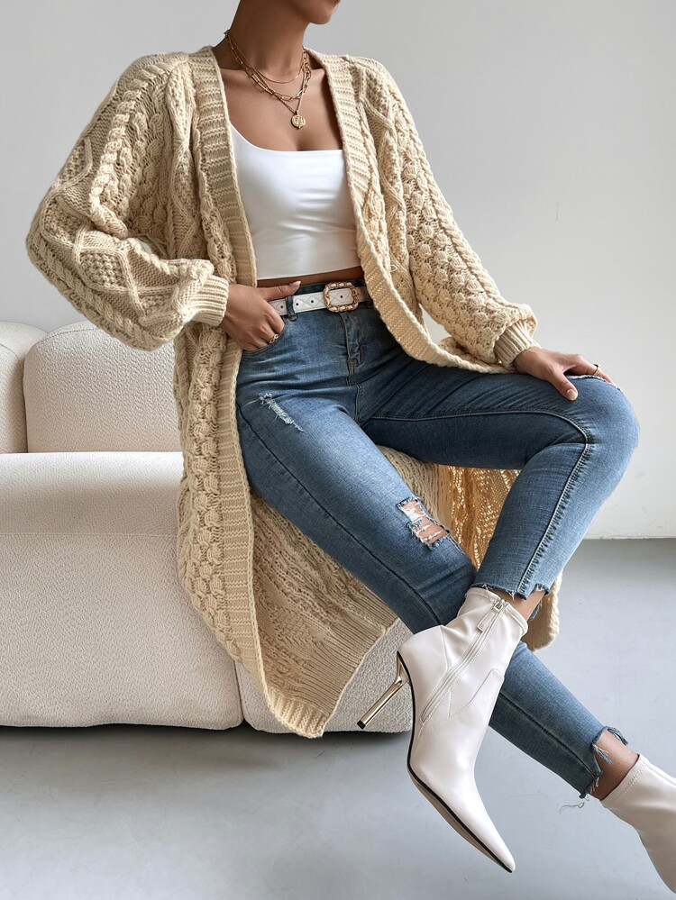 Cable Knit Raglan Sleeve Cardigan | SHEIN