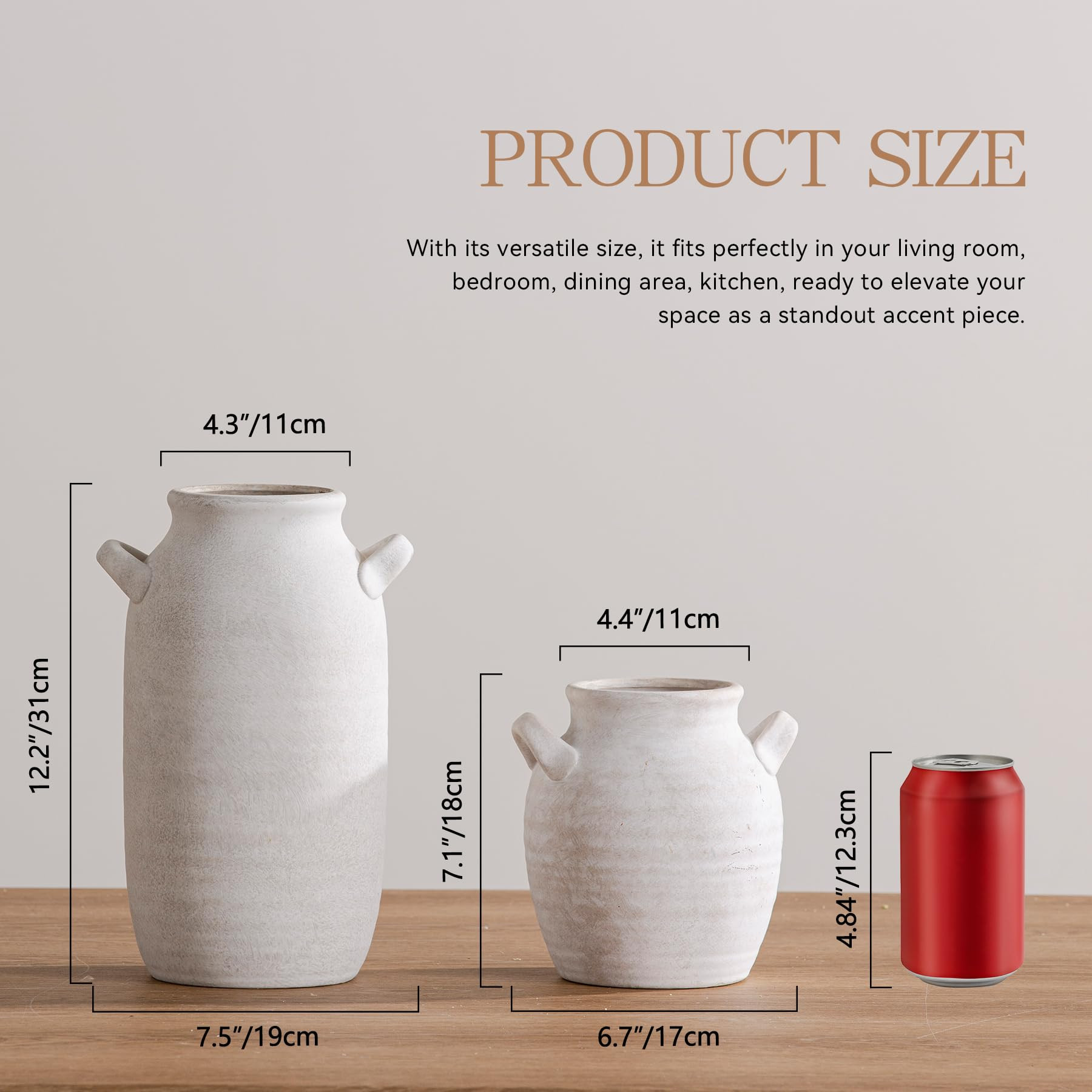 Ceramic Flower Vase Home Decor - Farmhouse Table Vases with Handle Living Room Decoration Vintage... | Amazon (US)