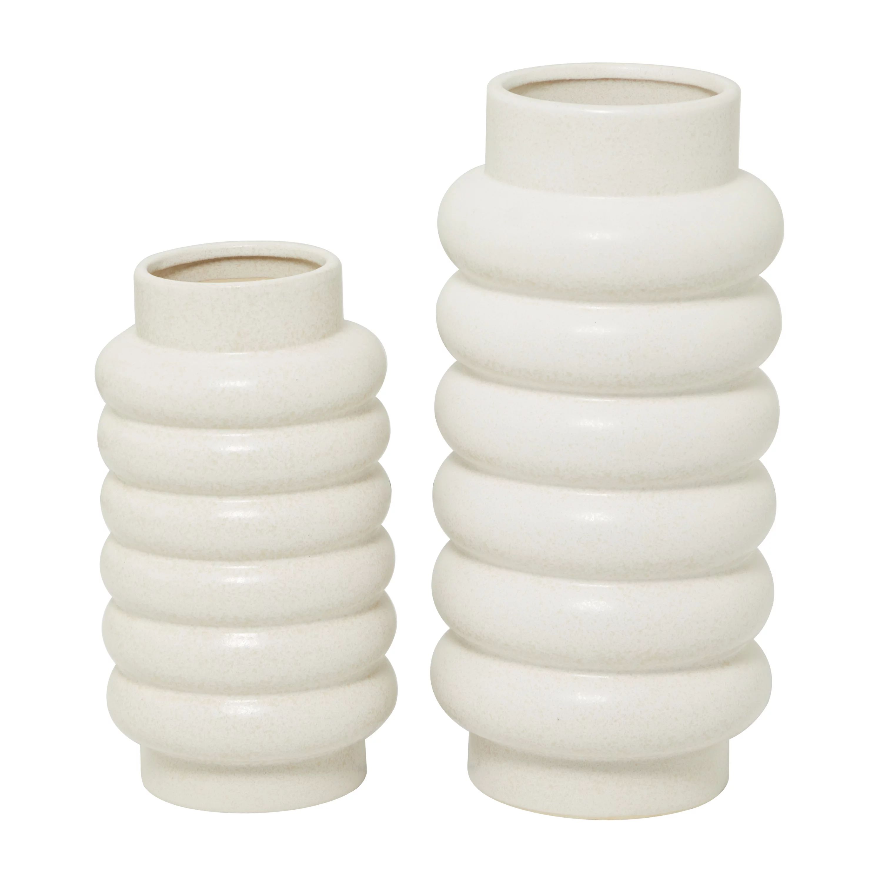 CosmoLiving by Cosmopolitan Modern Ceramic White Decorative Vase, Set of 2 16"W x 12"H with Ring ... | Walmart (US)