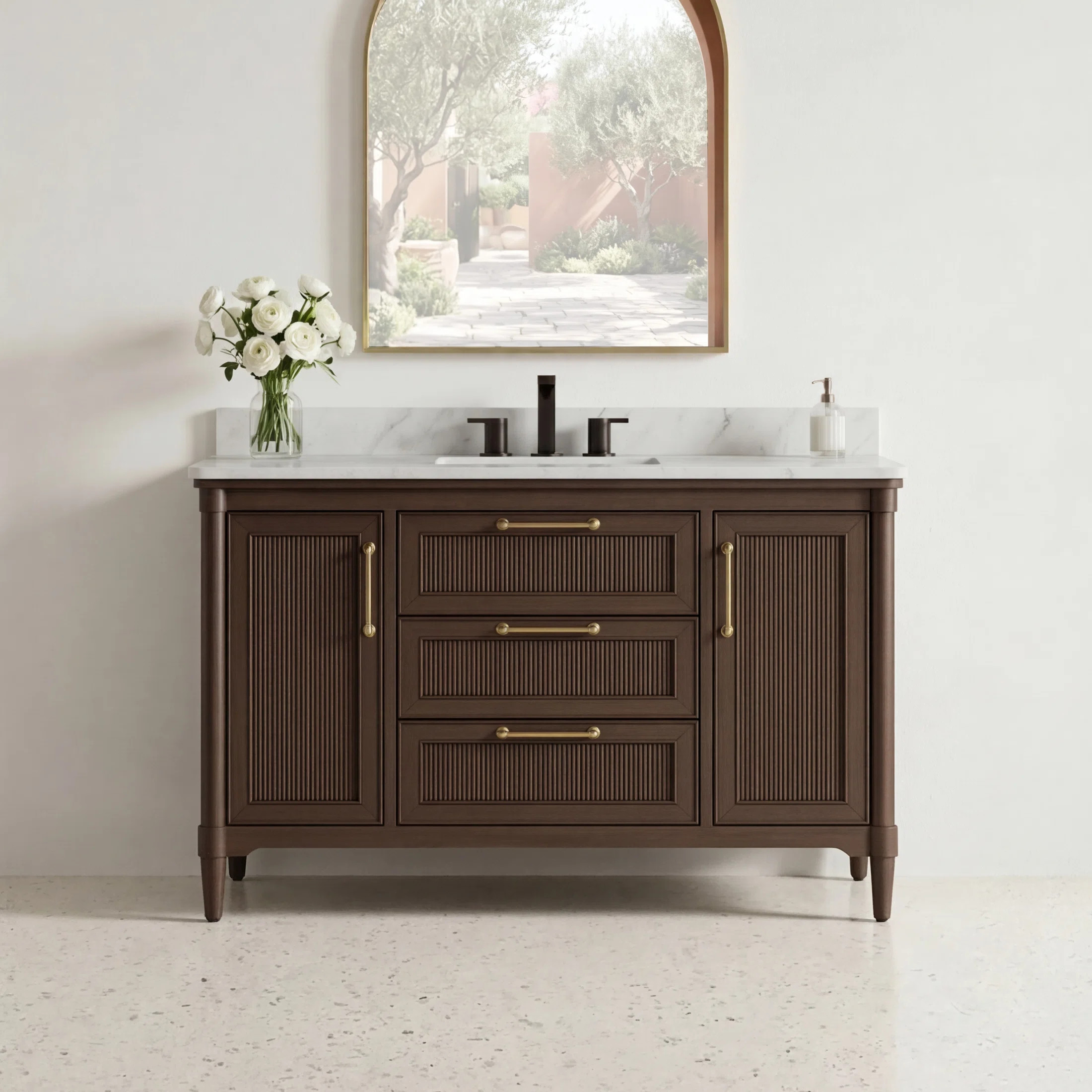 48" Freestanding Single Bathroom Vanity with Carrara White Sink Top, Fluted Texture, Fully Assembled | Wayfair North America