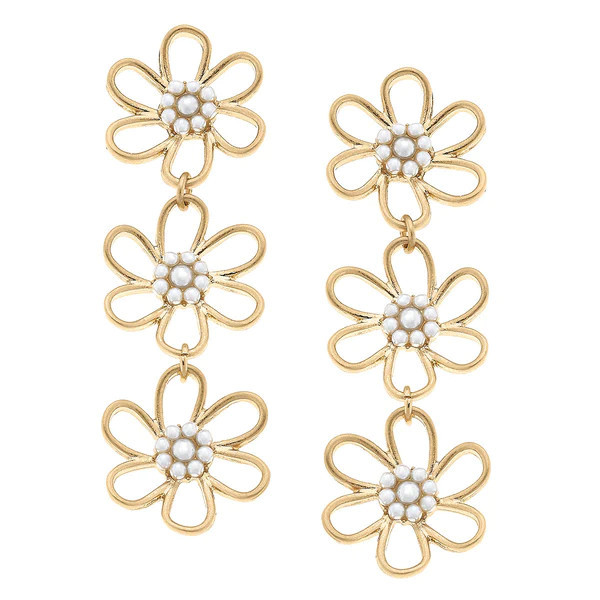 Daisy Linked Flower Earrings in Worn Gold | CANVAS