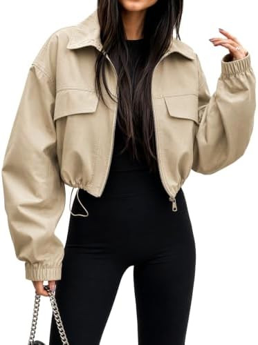 EXLURA Women Overiszed Cropped Bomber Jackets Spring Fall Short Trench Coat | Amazon (US)
