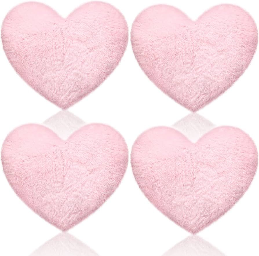 Remerry 4 Pcs Heart Shaped Cute Throw Pillows Faux Rabbit Fur Heart Pillow Soft Fluffy Throw Cush... | Amazon (US)